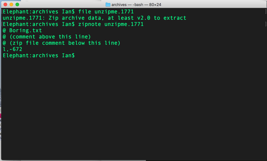 zip metadata, including archive comment